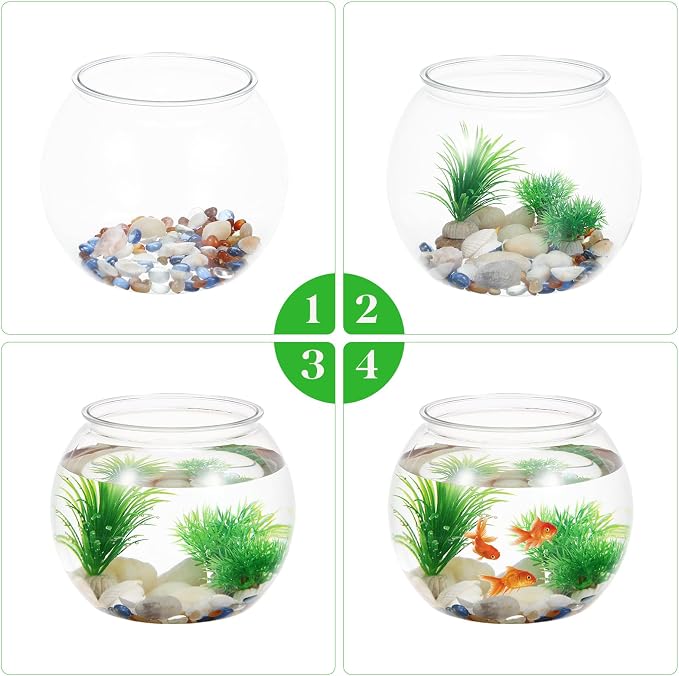 VILLCASE 1.5 Gallon Clear Plastic Fish Bowl Small Round Desktop Fish Tank Ornamental Tank for Home Office Garden Decoration Shatter Resistant Aquarium