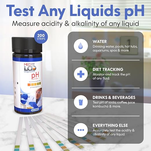 Med Lab 200 Universal pH Test Strips (0-14) for Water, Pool, Spa, Aquarium | PH Strips for Hotub, Kombucha, Soap Making, Urine & Saliva, Accurate Litmus Paper for Home & Laboratory Testing