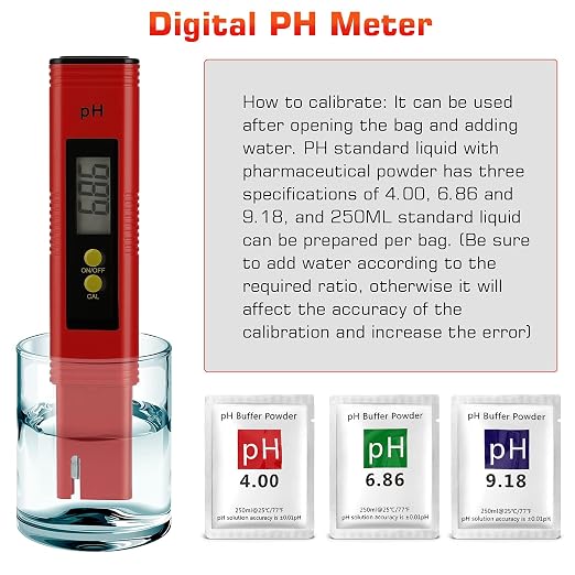 PH Meter for Water Hydroponics Digital PH Tester Pen 0.01 High Accuracy Pocket Size with 0-14 PH Measurement Range for Household Drinking, Pool and Aquarium (1, Red, Normal)