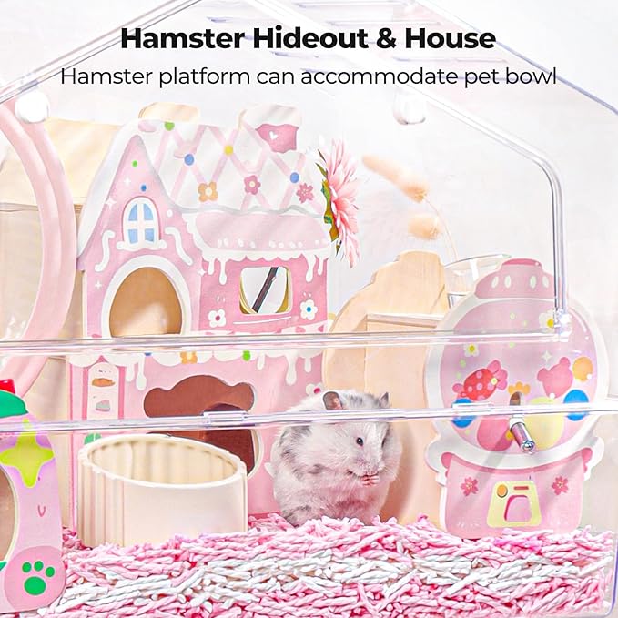 mini&moe Hamster Hideout - Wooden Hamster House Multiple Entrances Small Animal Habitat Cage Accessories & Decor for Syrian Dwarf Gerbils Rat Mouse