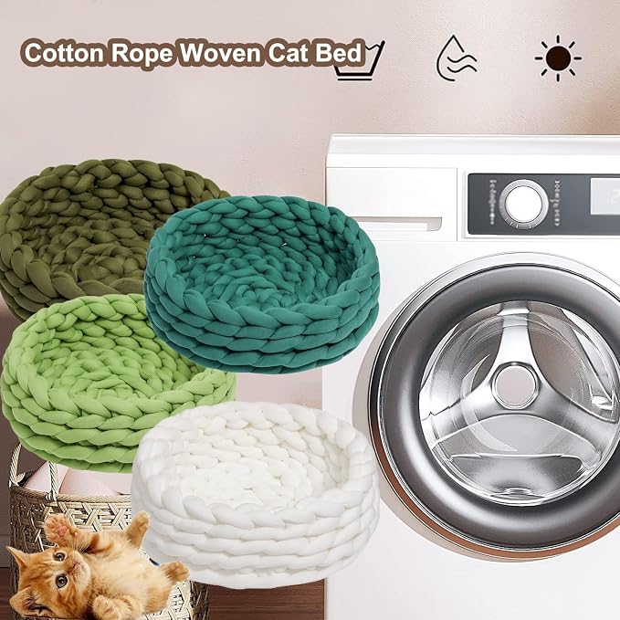 Woven Dog Bed Basket, Knitted Cotton Cat Bed Round Washable Woven Cat Pet Bed Chunky Dog Basket, Orthopedic, Chunky Knit Dog Nest,Dog Bed,Dog Cave,Dog Bedding(Red,21")