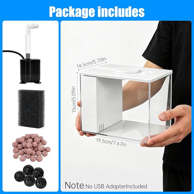 Betta Fish Tank Small Aquarium 1 Gallon Self Cleaning Fish Tank Starter Kit with Filter,Light and Adjustable Water Pump All-in-one Smart Desktop Aquarium for Shrimp Goldfish (Upgrade Filter Media)