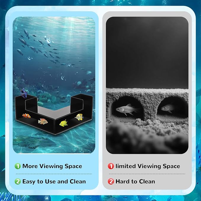 Aquarium Underground Tunnel 5", Dual-Entrance Fish Tank Cave | Aquarium Cave with Clear 360° Viewing, Shrimp Hideout, Substrate Buried Decor for Betta, Corydoras, Loaches, Black