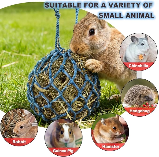 2 Pcs Rabbit Hay Feeder Mesh Bags, 2 Metal Hooks Hanging Hay Mesh Bags, Guinea Pig Hay Bags, High-Capacity Bunny Hay Bag for Rabbits, Chinchillas, Hamsters, Small Pets and Animals