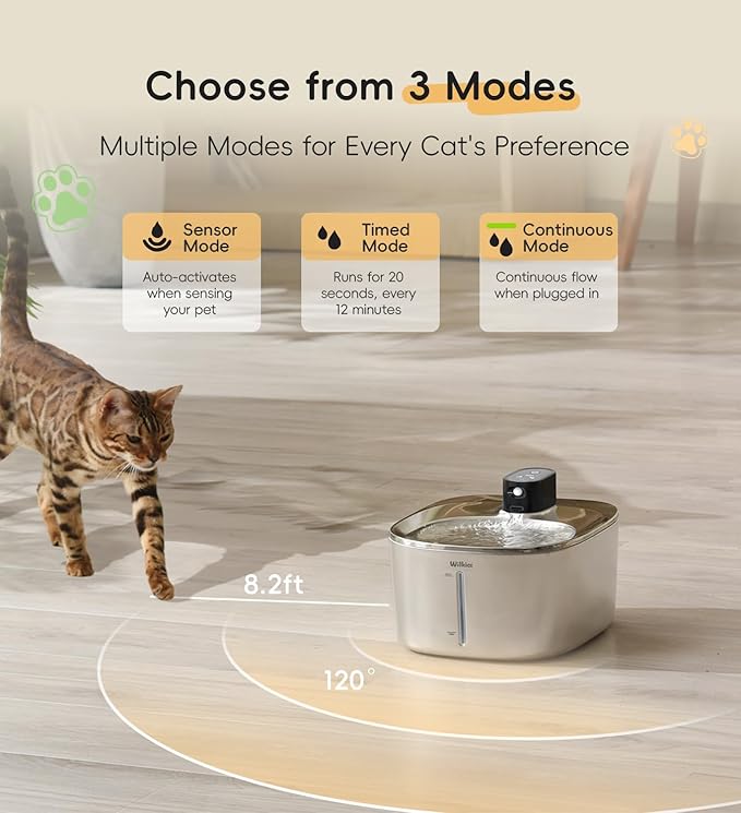 Cat Water Fountain Stainless Steel, 138fl.oz / 4.1L Cat Fountain, Pet Water Dispenser Cordless for Cats & Dogs Indoor