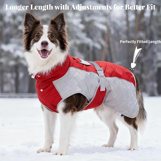 Dog Coat Dogs Jacket Waterproof Reflective Adjustable Dog-Winter Coats for Small/Medium/Large Dogs Dachshund Coat-(Red, Large)