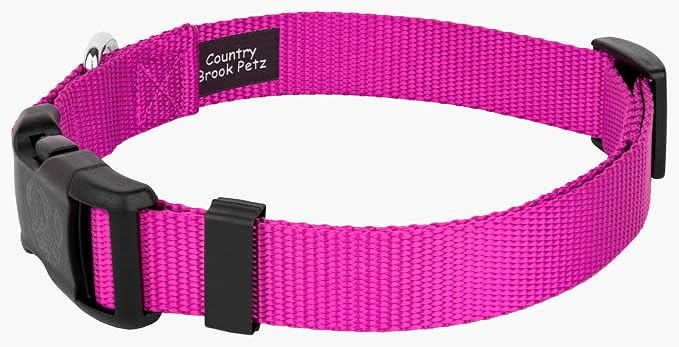 Country Brook Petz - Everyday Nylon Dog Collar and Leash - 10+ Cool Colors (3/4 Inch, Small, Fuchsia)