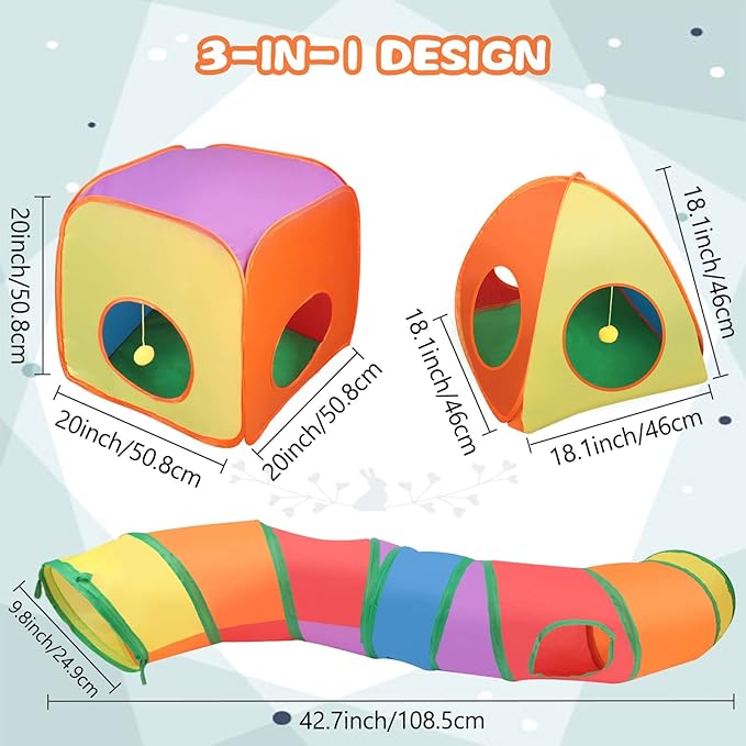 BWOGUE Bunny Tunnels & Tubes Collapsible Rabbit Hideout Tube and Foldable Cubes Playground Small Animal Activity Hideaway for Dwarf Rabbits Bunny Guinea Pigs Kitty