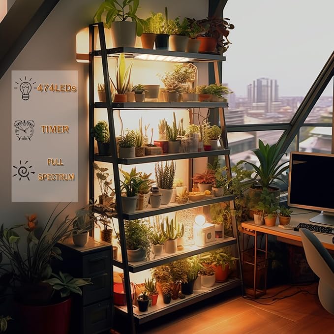 Rocoking Grow Light,Ultra-Thin Panel Grow Lights for Indoor Plants,474LEDs Full Spectrum Grow Lights for Under Cabinet Plant, Grow Lamp with 4/8/12H Timer,10 Dimmable Levels for Plants Growing (6pcs)