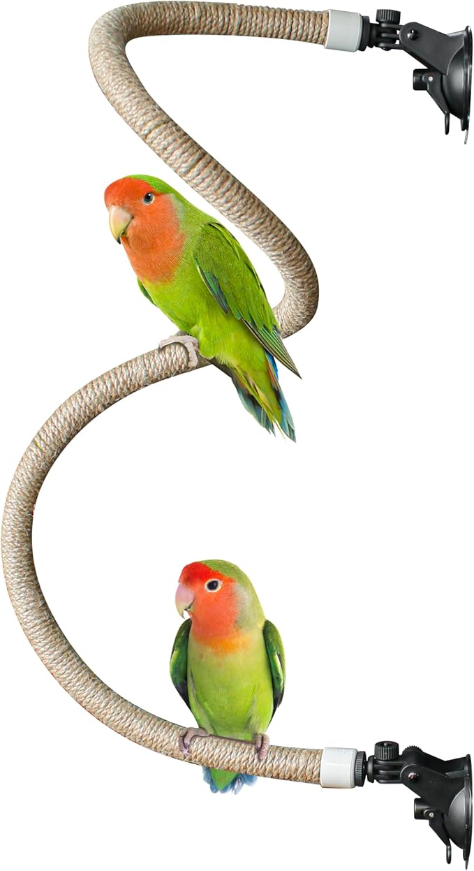 Suction Cup Rope Bird Perch - Bendable Parrot Standing Toy for Climbing & Grinding, Engagement Toys for Window, Bath, Car, Travel, Birdcage Accessories for Small & Medium Bird