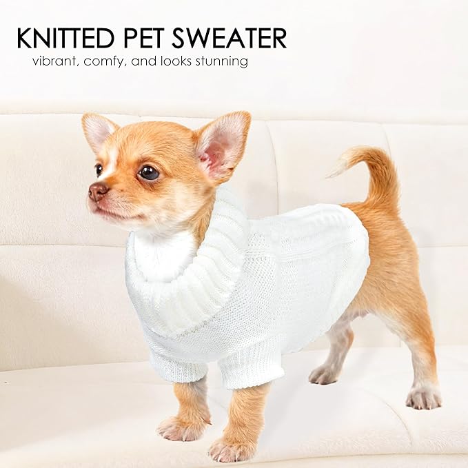 2 Pieces Xxs Dog Sweater Chihuahua Clothes Dog sweaters for Small Dogs Girl Boy Teacup Dog Yorkie Turtleneck Knitted Sweater Pet Clothes Fall Dog Clothes Blue White
