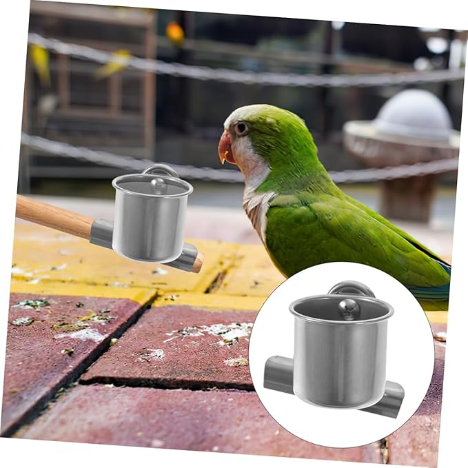 LIOOBO Stainless Steel Bird Feeder Cups for Small Birds Food and Water Bowls with Clamp for Parakeets Cockatiels and Other Cage Birds Durable Bird Feeding Dish for Parrot Cage