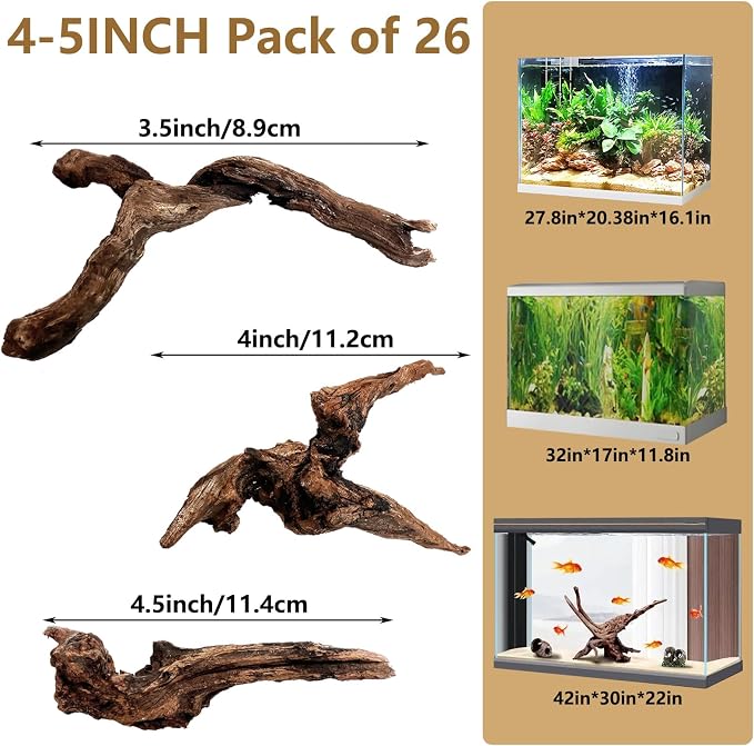 Tfwadmx Natural Small Coral Driftwood for Aquarium Decor 26 Pcs 4-6" Fish Tank Decorations Reptile Decor Assorted Driftwood Branch Reptile Tank Wood Decor