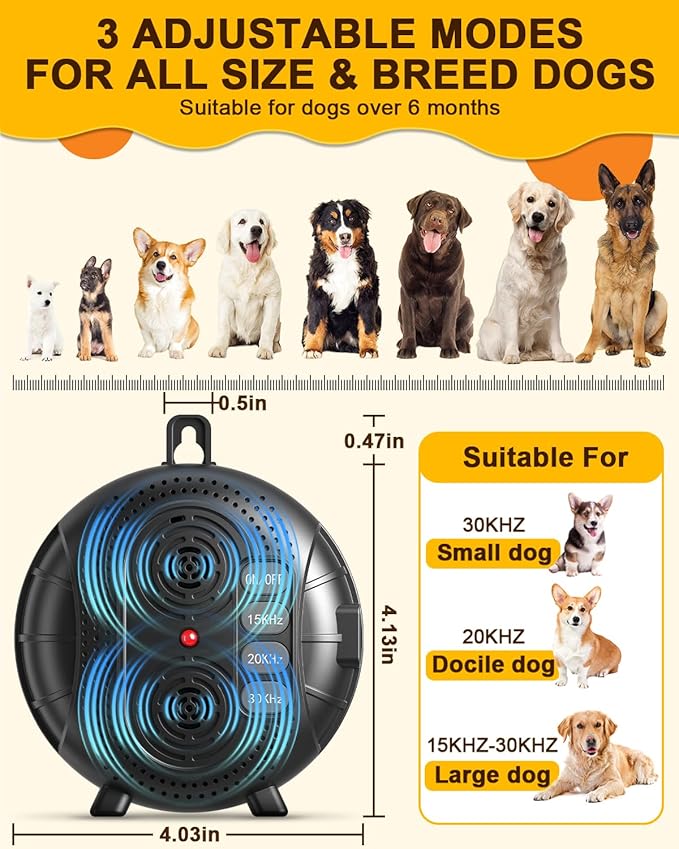 Anti Barking Device for Dogs, Rechargeable Ultrasonic Bark Box with 3 Adjustable Modes, Safe Dog Bark Deterrent Device with 35ft Range Indoor and Outdoor Use
