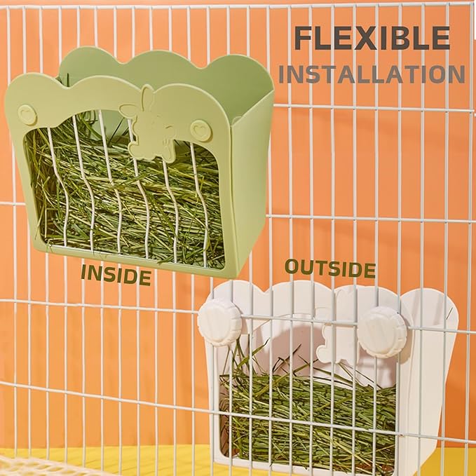 Rabbit Hay Feeder, Hanging Feeding Hay Rack for Small Animals Rabbit, Dwarf Rabbit, Guinea Pig (Green)