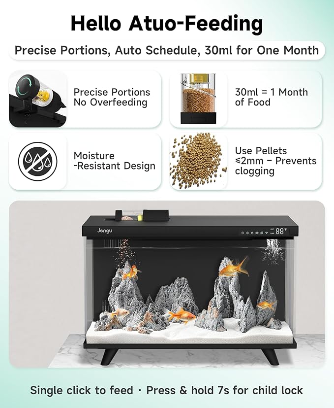 M1 5 Gallon Aquarium Starter Kit, App Control Smart Fish Tank with Filter, Auto Feeder, Quiet Pump, Timer Light, Temp Display, Crystal-Clear Glass Desktop Betta Tank for Guppy Shrimp, Black