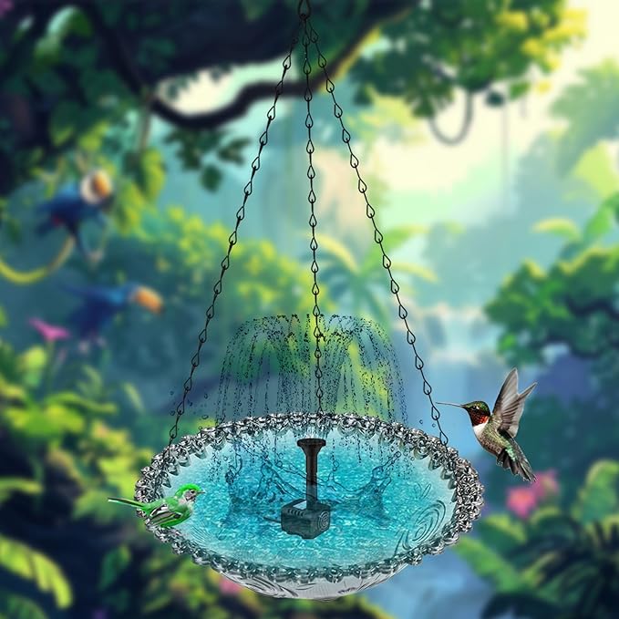 2 Pack Hanging Bird Bath for Outdoors, Multi-Functional Bird Feeder & Water Station, Plastic Bird Bath Bowl with Chain Hook for Garden Yard Patio