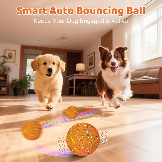 Interactive Dog Toys Dog Ball – 3 Play Modes Smart Moving Bouncing Dogs Ball, E-TPU with RGB Lights, Automatic Rolling Dog Toy for Small Medium Dogs to Keep Them Busy and Boredom Relief(Yellow)