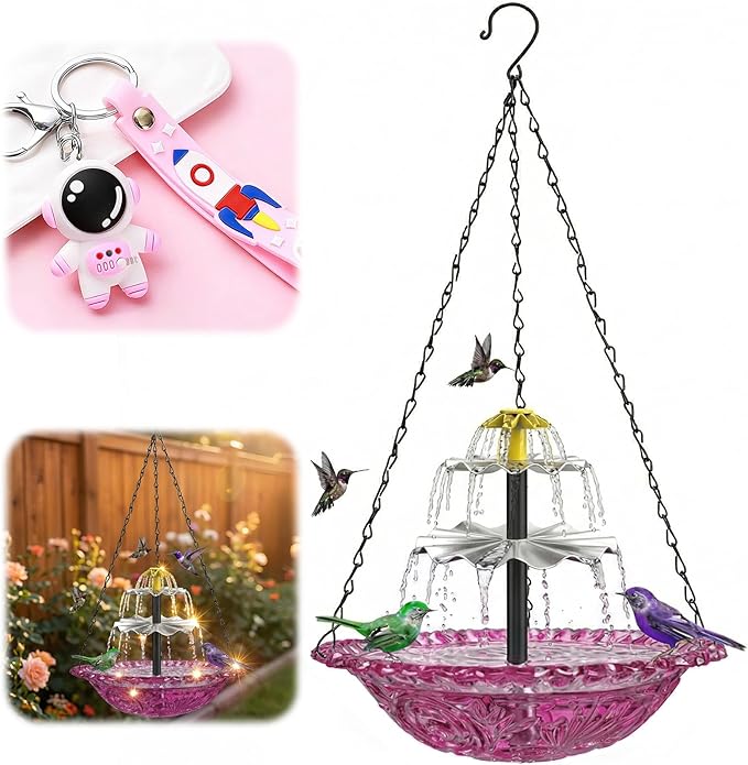 Solar Fountain for Bird Bath, Hanging Cascade Water Feature for Outdoor Garden & Yard Decor, Creates a Relaxing Flow that Attracts Birds (Purple(XL))