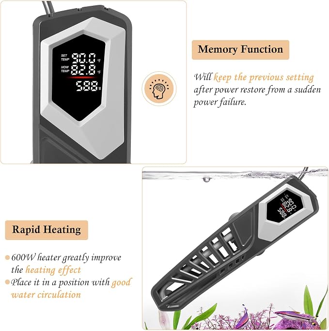 HITOP 600W Titanium Aquarium Heater: Digital Fish Tank Heater with External Controller, Submersible Aquarium Heater with Over-Temperature Protection for Saltwater and Freshwater 75-150Gallon