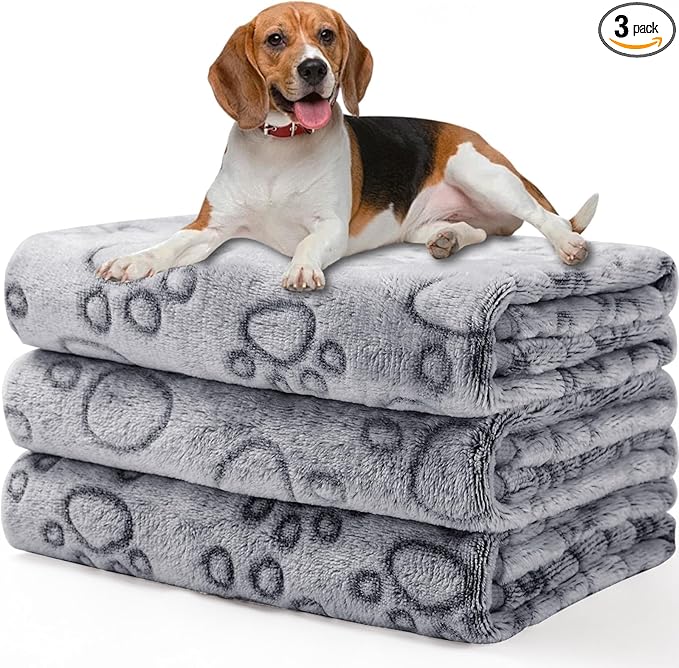 Luciphia 1 Pack 3 Blankets Fluffy Premium Fleece Pet Blanket Flannel Paw Printed Throw for Dog Cat Grey Paw Large(41"x31",Pack of 3)
