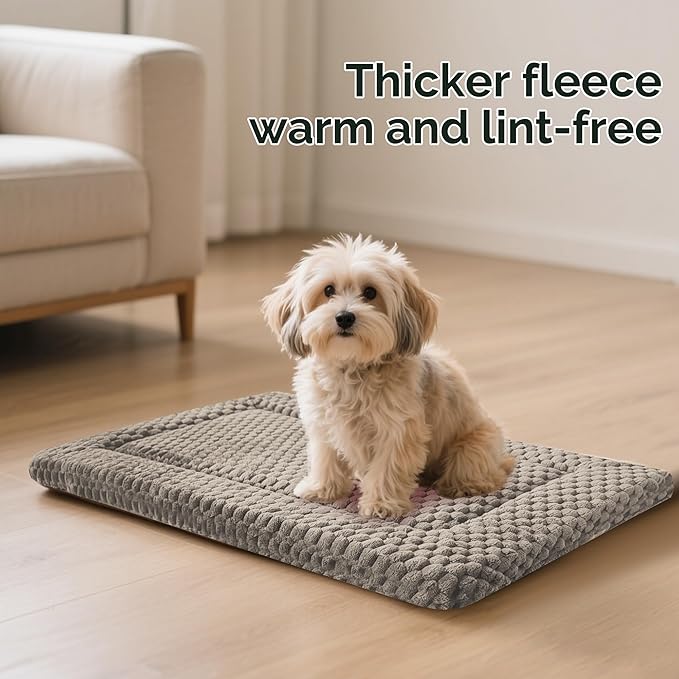 Dog Bed Crate Mat, Soft Durable Washable Anti-Slip Kennel Pad for Dogs & Cats, Reversible (Light Gray, L(35"*23"*1.5"))