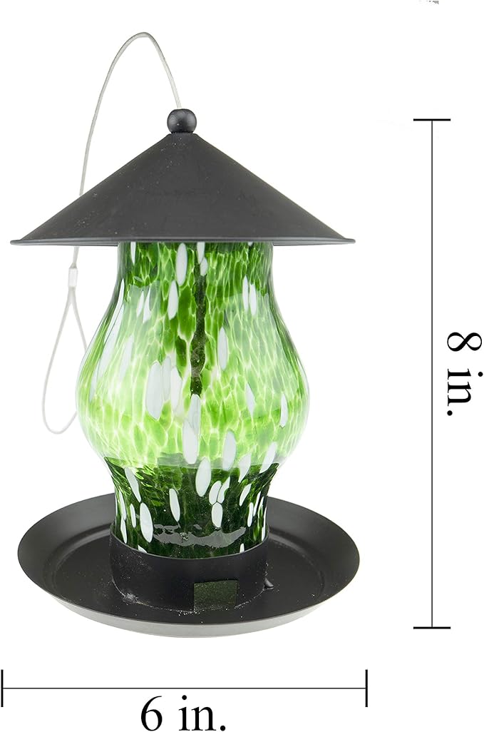 CLEVER GARDEN Glass Bird Feeder, Hanging Outdoor Decoration for Wild Birds, Green Cylinder