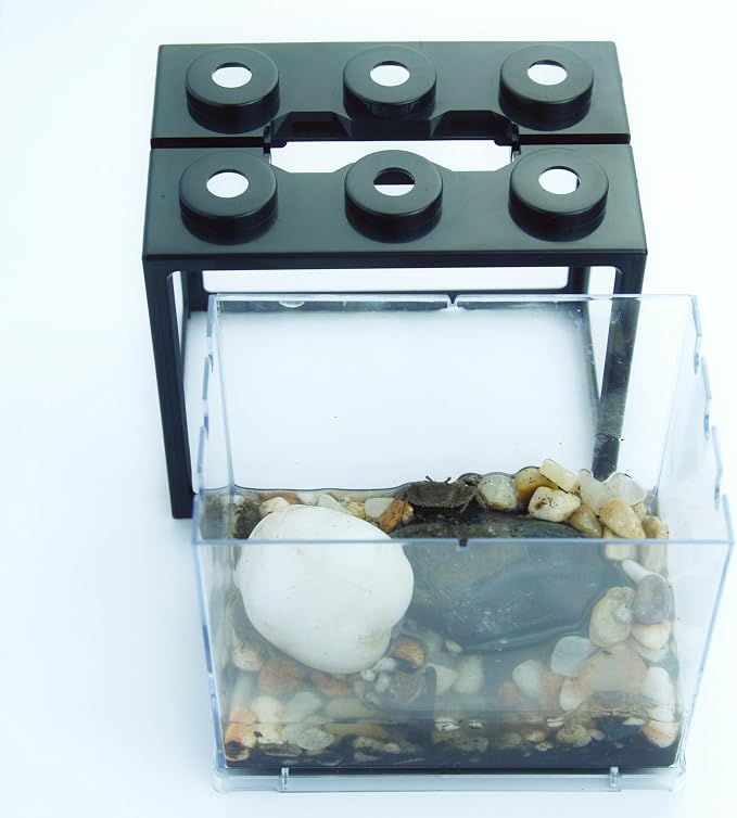 Small Sea Monkey Tank, Stackable Mini Betta Fish Tank Tinny Aquarium Kit with Aquarium Gravel, Moss Ball Tank Shrimp Tank 0.27 Gallon Acrylic Cube Fish Bowl for Shrimp Snails