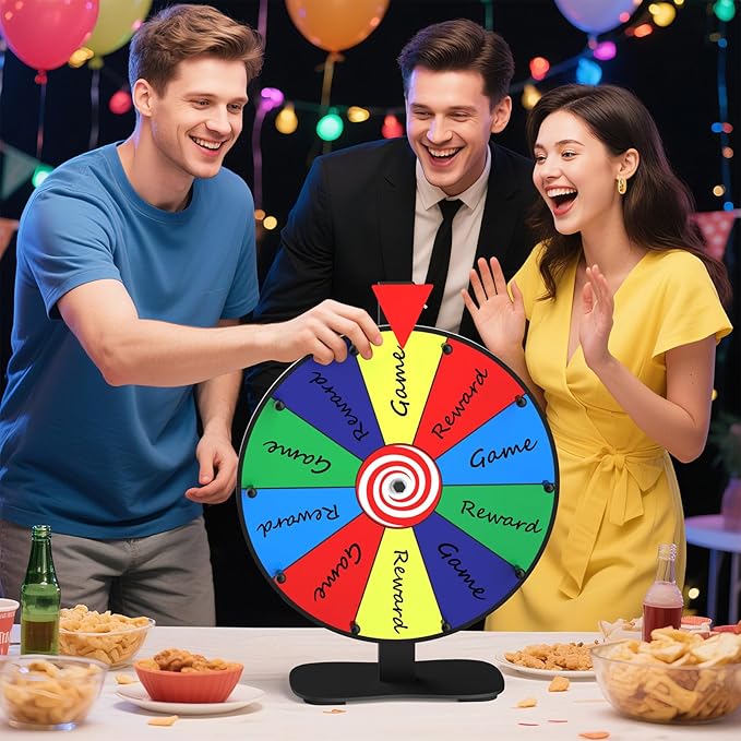 14 Inch Spinning Wheel for Prizes, 10 Slots Color Prize Wheel, Heavy Duty Tabletop Wheel Spinner with Dry-Erase Marker and Eraser for Parties, Trade Show, Carnival Events