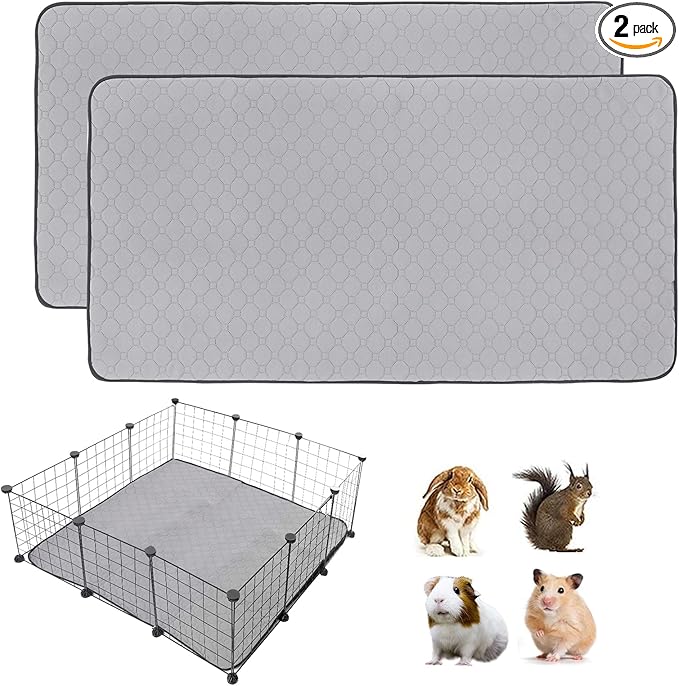 2Pack Guinea Pig Cage Liners, 36''X36'' Washable Guinea Pig Pee Pads, Non Slip Reusable Super Absorbent Guinea Pig Training Mat Bedding Fleece for Small Animals Hamster Rabbit Chinchilla Rat