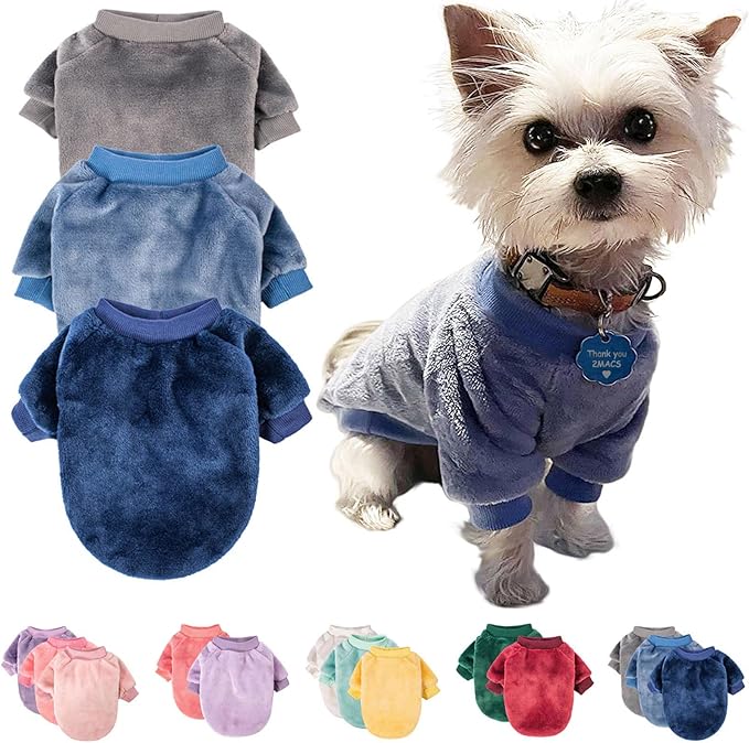FabriCastle Dog Sweater, 3-Pack Dog & Cat Clothes, Ultra Soft and Warm Pet Jackets XXS XS for Small Dogs Boy & Cats, Winter Pet Apparel Costumes, Puppy Outfits (Grey,Blue,Dark Blue, XX-Small)