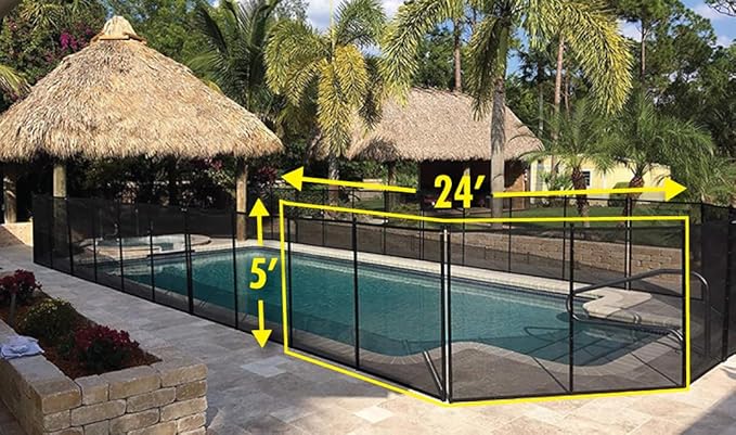 WaterWarden Safety Fence for Inground Pool 5’ x 24’ ft, Guards Children and Pets, UL Certified to ASTM F2288, 5 Foot Tall Removable Protection Barrier, Hardware Included, 2 Sets of 5'x12', Black