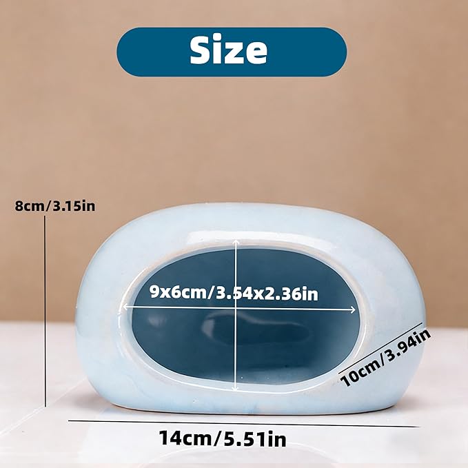 Ceramic Hamster Hideout Large Cool Summer Cute Guinea Pig Bed House for Dwarf Hamsters, Mices, Gerbils and Small Pets (Blue,M)