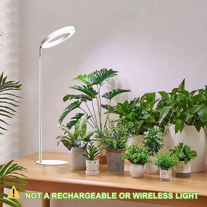 144 LEDs Full Spectrum Plant Grow Light for Indoor Plants，Height Adjustable, 6.3" Aluminum Housing,Automatic Timer with 8/12/16 Hours,10-Level Brightness,White Plant Light with Base,2Pack