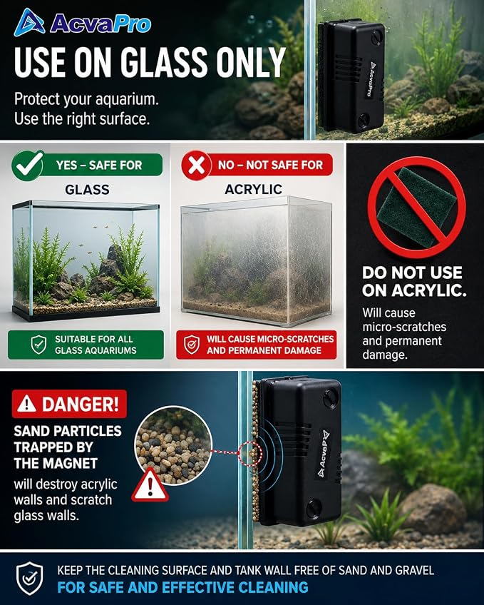 Magnetic Aquarium Glass Cleaner, Highly efficient Powerful Double Side Magnetic Fish Tank Brush and Corner Cleaner, Interchangeable Floating and Submersible (S 2.40x2.36x1.18in)