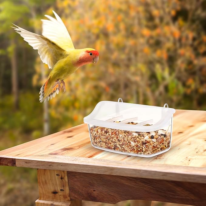 Veemoon 2pcs Splash Hanging Plastic Bird Cage Feeder No Mess Bird Cage Feeder Small Pet Parrot Feed Bowl Parrot Food Feeding Storage Container for Pet Parakeets, Cockatiels, Finches (4.5 * 2.3inch)