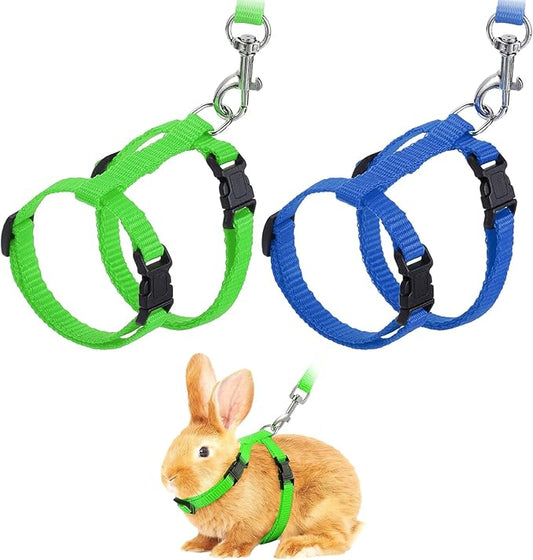 Rabbit Harness and Leash, Escape Proof Bunny Cat Leash Small Animal Harness Soft Adjustable Buckle(2Pcs, Grass Green/Sapphire) for Bunny Kitten Cats Puppies Walking Hiking
