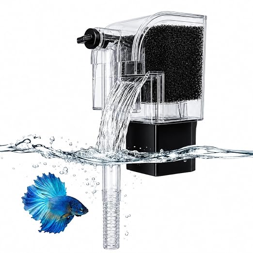SLOCME Mini Waterfall Aquarium Filter, Adjustable Flow Hang-on-Back Filter for 1-10 Gallon Fish Tanks, Quiet 3W Filter for Betta Fish, Shrimp & Small Aquariums
