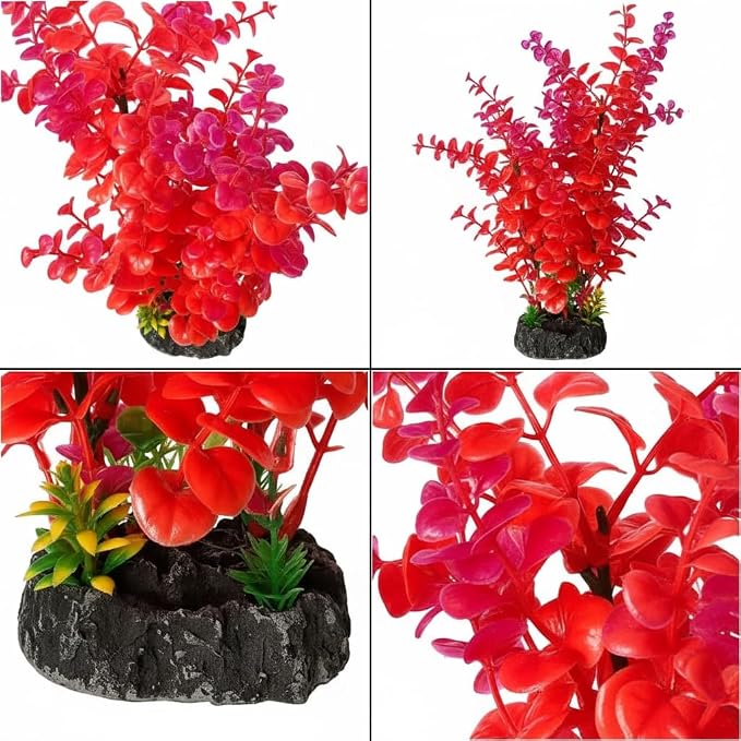 Mipukbay Red Aquarium Plants - Artificial Plastic Fish Tank Decor, Realistic Ornament Safe for Fish & Shrimp, Low-Maintenance Aquascaping Plants for Freshwater/Saltwater Tank Landscaping