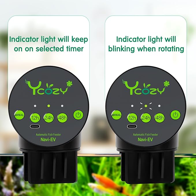 Ycozy Automatic Fish Feeder Rechargeable with USB Cable Moisture-Proof Intelligent Electric Fish/Turtle Feeder for Aquarium & Fish Tank (Plug Powered-EV)