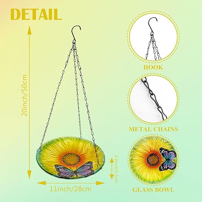 Hanging Bird Baths Outdoor Glass Birdbaths Garden Bird Feeder for Yard Lawn Decor Sunflower