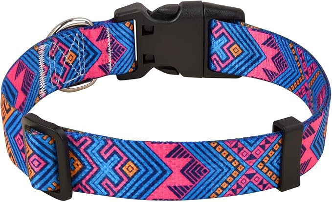 Mihqy Dog Collar with Bohemia Floral Tribal Geometric Patterns - Soft Ethnic Style Collar Adjustable for Small Medium Large Dogs(Orange Ethnic Style,L)