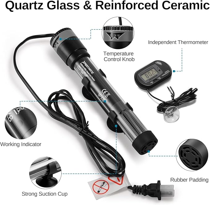 SainSmart XpertMatic Aquarium Heater Submersible, Fish Tank Heater 100W Adjustable Thermostat with Suction Cup, for Marine Saltwater and Freshwater, Up to 20 Gallon Fish Tanks