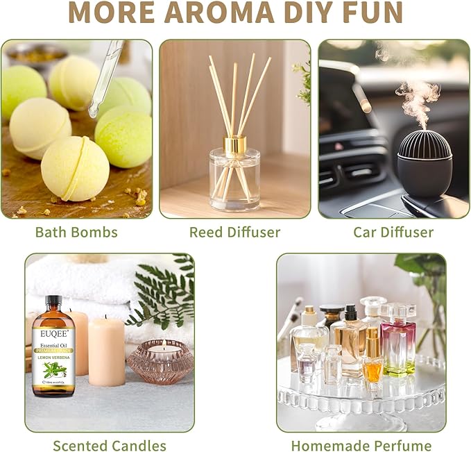 EUQEE Lemon Verbena Essential Oil 118ml - Pure & Natural Citrus Scent Oil for Diffuser, Skincare, Morning Rituals & Aromatherapy, Large Bottle with Dropper