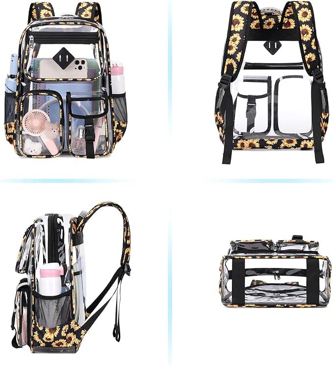 PIG PIG GIRL Clear Backpack for School,Heavy Duty PVC Transparent Bookbag for Girls Stadium Approved See Through Backpack