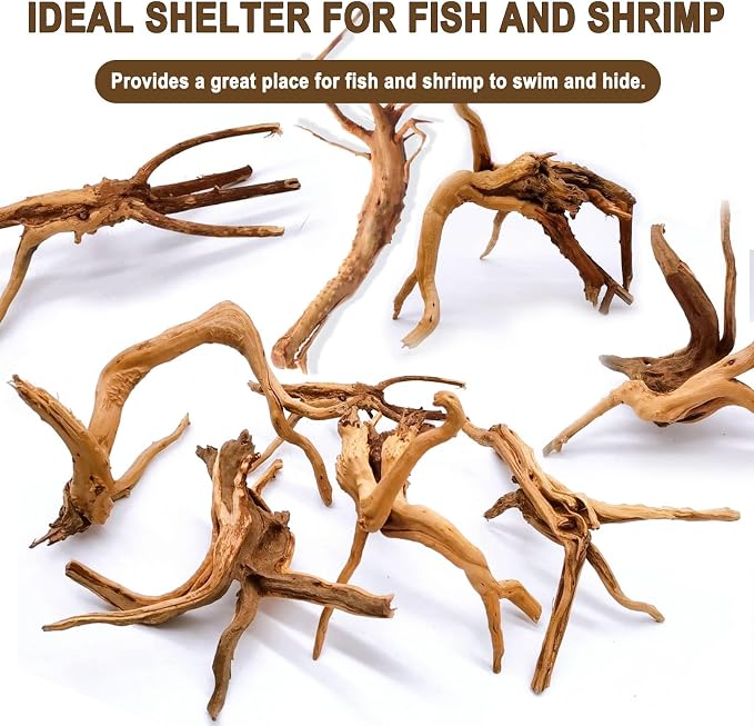 kathson 4Pcs Aquarium Driftwood, 4"-7" Small Natural Wood Driftwood Tree Fish Tank Decoration Assorted Branches Ornament for Fish, Shrimp, Aquatic Animals Play