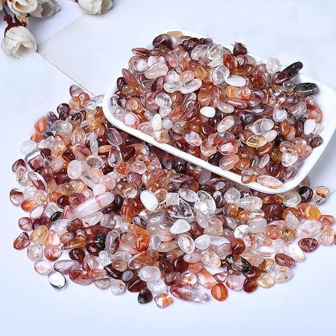 Erliway 100g Natural Red Hematoid Crystal Chips 7-9mm Tumbled Stones | Small Crushed Crystal Stone, Polished Crystals Chips for Fish Tank, Healing Tumbled Rocks for Reiki Jewelry Making Home Décor