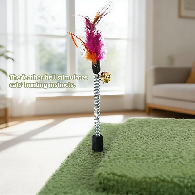 YUNIQUE Cactus Cat Scratching Post with Sisal Rope, Small Cat Tree with Dangling Balls & Feather for Kittens (Green,20.9'')