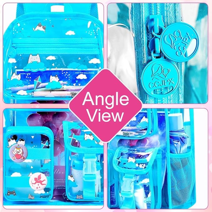 CCJPX 3Pcs Clear Backpack for Girls, School Transparent Bookbag, Heavy Duty See Through Backpacks for Teens Elementary