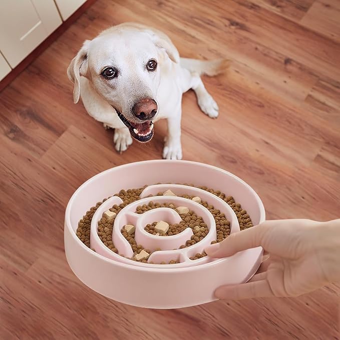 Ceramic Slow Feeder Dog Bowl,1.5 Cups Pet Slow Feeder for Small and Medium Breed,Puzzle Dog Food Dish,Anti-Gulping,Stop Bloat,Preventing Choking(Pink)